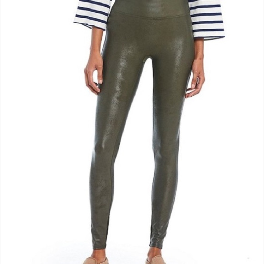 SPANX Olive Green Faux Leather Legging size M